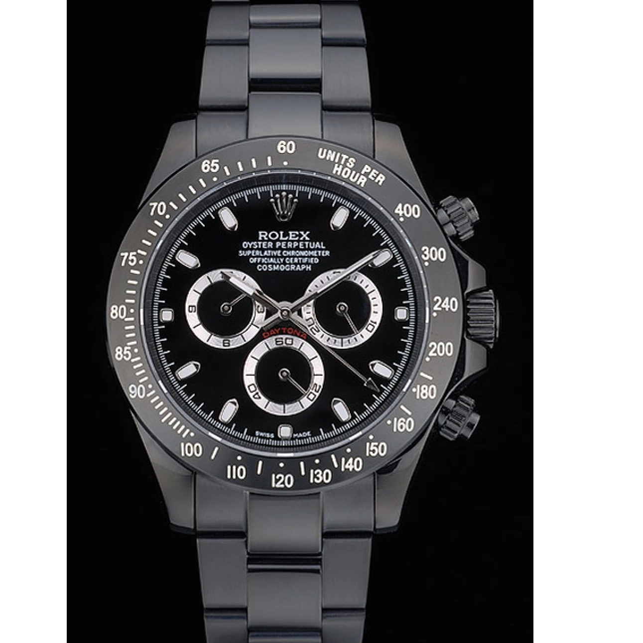 Aaa replica Black Rolex Ion Tachymeter Black Steel Stainless Black Dial Plated Strap Daytona 80247 0605
